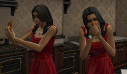 TS4 pregnant Bella Goth eating candy bar