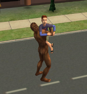 Bigfoot hugging a child
