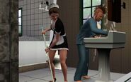 Kate Pistachio mopping the floor in The Sims 3