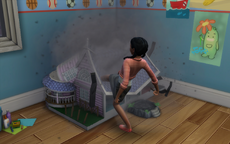 Sim destroying a dollhouse