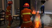 Firefighters in action in The Sims 4.