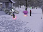 An over-emotional genie running away as soon as she summoned by a vampire with a red glow aura.