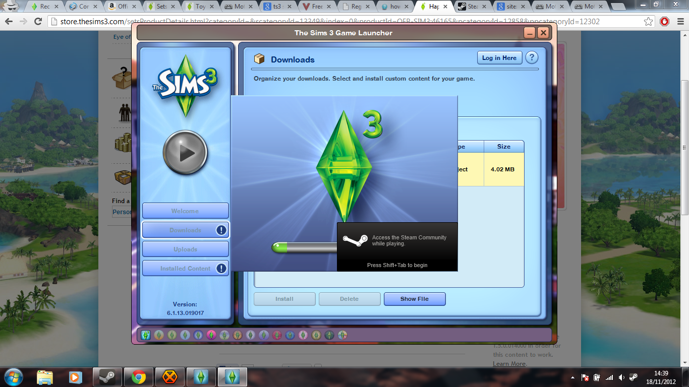 steam purchased sims 3 generation shows in game list but not installed how do i install it