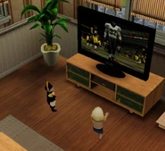 Little Leon and "Tut" gnomes watching Football.