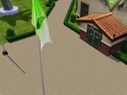 Posible bandera de la Nación Sim, en el exterior de la base militar "Fuerte Gnomo" de Sunset Valley