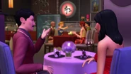 Bella and Mortimer having dinner at a restaurant in a trailer for The Sims 4: Dine Out