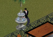 Mortimer playing in the fountain