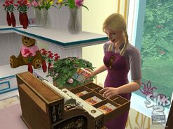 A Sim from The Sims 2: Open for Business holding 20 Simoleons