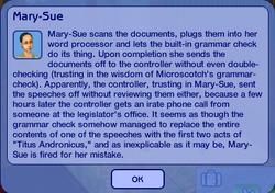 Mary sue chance card fired