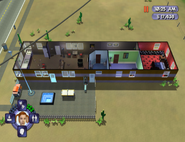 An overhead view of Dudley's Trailer from the Sims Bustin' Out (console).