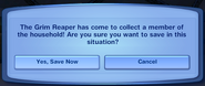 Grim Reaper Save dialog in The Sims 3.