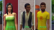 София, Олли и Андре — трое молодых в The Sims 4.
