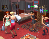 Young adults having a pillow fight