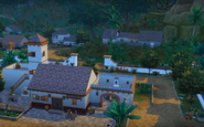Cantina with fake houses behind