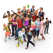 Morgan in a group of Sims from Get Together