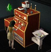 A Sim crafting toys using the Titanic Toy Machine.