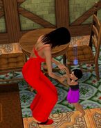 Bella Goth teaching little Cassandra Goth to walk.