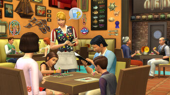 A family of four ordering at a restaurant in .