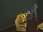 Repo-man repossessing a chair in The Sims 3