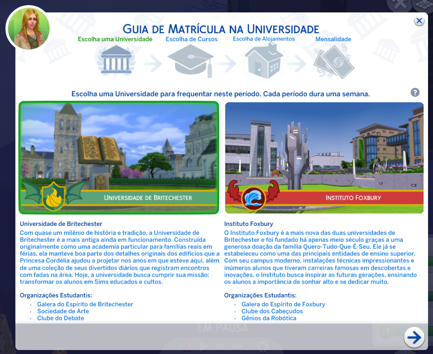 Lista de Informações do The Sims 4 Vida Universitária - Alala Sims
