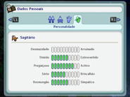 Personalidade do Sim do jogador, localizadas no menu Dados Pessoais.