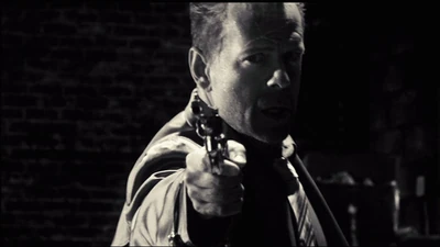 Hartigan blows away the twin thugs with his Model 29, which unrealistically sends them flying.