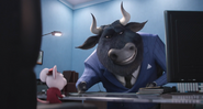 "Well, is that so? In that case, sir, you'll be wanting our Platinum Card." -The bull offers the "Platinum Card" to Mike.