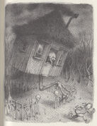 Baba Yaga pursues the Grimms in the Chicken House