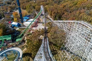 An aerial view of the Illinois section from the top of Screamin' Eagle's first drop