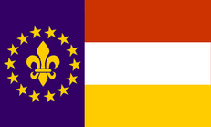 The real-life flag of the Louisiana Purchase Exposition, used throughout 1904 World's Fair.