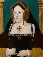 Catherine of Aragon as painted by Joannes Corvus c. 18th century. A copy of a lost original painted in 1530.