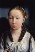 A girl, thought to be Catherine of Aragon, as painted by Juan de Flandes, c. 1496.