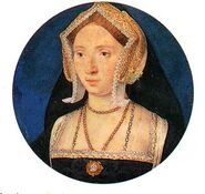 A woman, thought to be Anne Boleyn, as painted by Lucas Horenbout between 1525 and 1527.