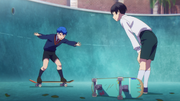 Young Adam learning to skate with Tadashi