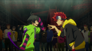 Reki flicks Miya in the forehead