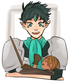 would look cute if it wasnt a hysteric newly revived halfling who casted a forced smile on his team mate carrying him