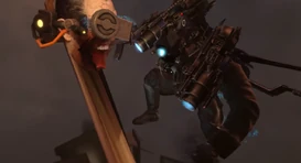 Titan Cameraman about to slam 's head violently to the ground while saying confidently, "YOU'RE MINE!"