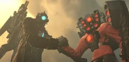 Titan Cameraman 2.0 and Titan Speakerman 2.0 doing a handshake in London