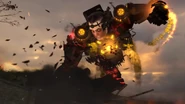 G-Toilet slamming the Juggernaut to the ground and preparing to punch him.