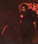 The plasma flail's first appearance, being held in the Duchess Astro Toilet's hand.