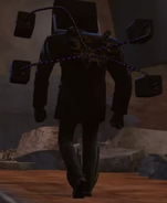 Large TV Man taking out his four speakers from his back.