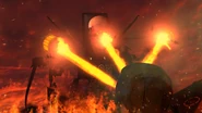 An Obliterator Astro Toilet being killed by Chief Scientist Skibidi Toilet Mech 2.0.