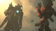 Titan Speakerman and Titan Cameraman dabbing as a few Camera transport helicopter passed by them.