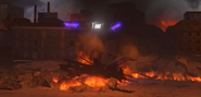Large TV Man 2.0 looking at the scene after throwing Interceptor's head that exploded.