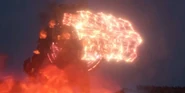 Watchman of Doom using his energy shield against his reflected projectile from Chief Scientist Skibidi Toilet Mech 2.0.