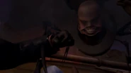 The Hexa-Claw Gray Skibidi Toilet stabbing Lucky Cameraman's arms.