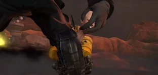 The Acid Striker Skibidi Toilet's head being pulled by  in an attempt to make him release his grip.