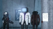The Scientist TV Man asking who once worked at Alpha-Hills Labs.