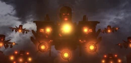 Four Obliterator Astro Toilets staring down at the  members.