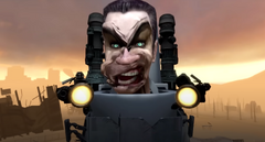 A furious G-Toilet about to injure the  with the help of his .